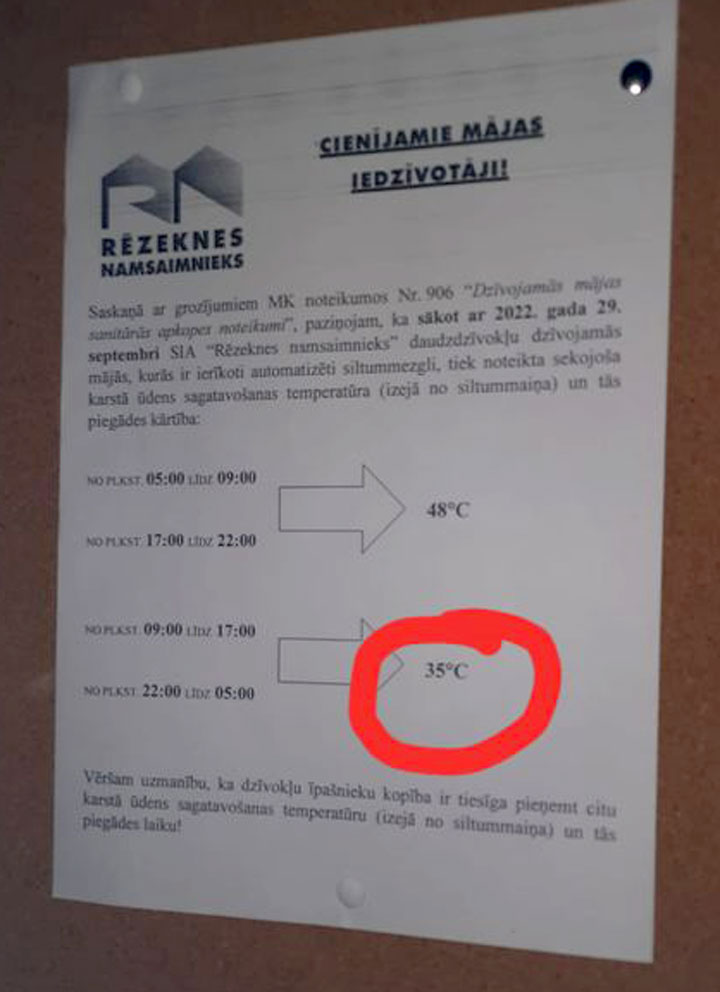 samazināja karstā ūdens temperatūru
