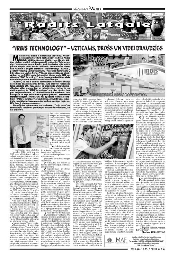 “Irbis technology” – uzticams, drošs un videi draudzīgs